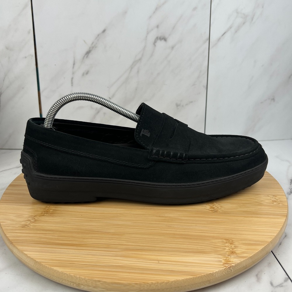 NEW Tod's Mens Size 9.5 [UK 8] Black Suede Penny Loafers Dress Shoes